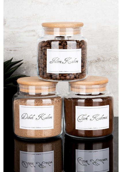 3'lü 500 ml Ahşap Vakum Kapaklı Filtre Kahve Dibek Kahvesi Türk Kahvesi Etiketli Cam Kavanoz Seti fiyatları