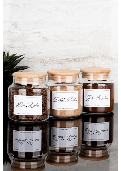 3'lü 500 ml Ahşap Vakum Kapaklı Filtre Kahve Dibek Kahvesi Türk Kahvesi Etiketli Cam Kavanoz Seti indirimleri