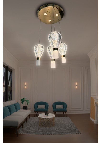 Paraşüt 4 \'lü Modern Salon LED Avize