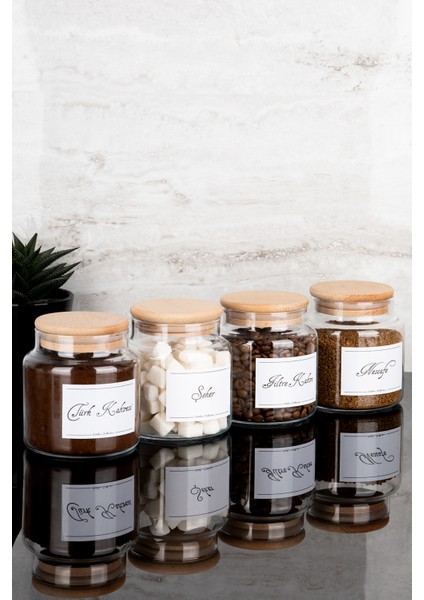 4lü 500ML Ahşap Kapaklı Kahve Köşesi Seti Türk Kahvesi/nescafe/filtre/şeker Etiketli Cam Kavanoz fiyatları