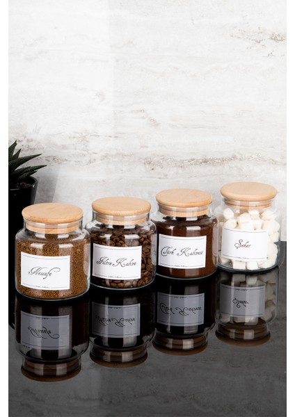 4lü 500ML Ahşap Kapaklı Kahve Köşesi Seti Türk Kahvesi/nescafe/filtre/şeker Etiketli Cam Kavanoz fırsatları