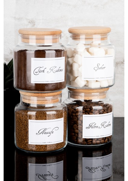 4lü 500ML Ahşap Kapaklı Kahve Köşesi Seti Türk Kahvesi/nescafe/filtre/şeker Etiketli Cam Kavanoz indirimleri