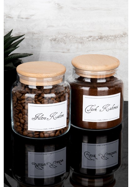 2'li 500 ml Ahşap Vakum Kapaklı Filtre Kahve ve Türk Kahvesi Etiketli Saklama Kabı Cam Kavanoz Seti fiyatları