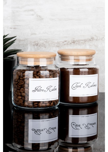 2'li 500 ml Ahşap Vakum Kapaklı Filtre Kahve ve Türk Kahvesi Etiketli Saklama Kabı Cam Kavanoz Seti modelleri