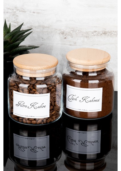 2'li 500 ml Ahşap Vakum Kapaklı Filtre Kahve ve Türk Kahvesi Etiketli Saklama Kabı Cam Kavanoz Seti fırsatları