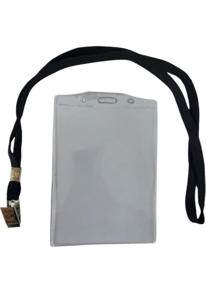 Dikey Şeffaf Kart Poşeti 10X14.5 cm ( 5 Adet ) + Sarff Kart Askı Ipi Siyah Metal Klipsli ( 5 Adet ) Set