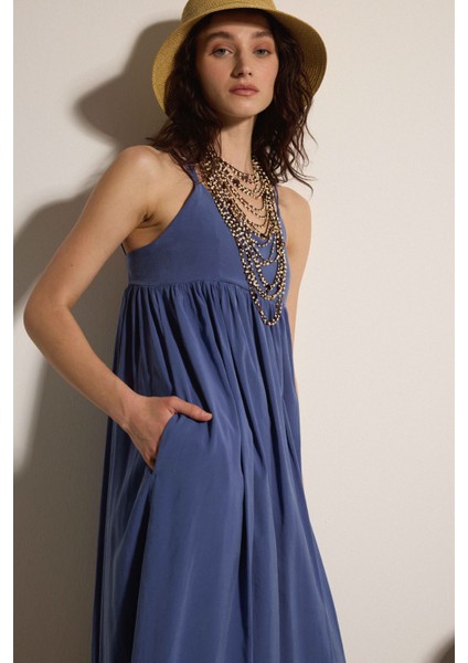 Askılı Kuplu Kupro Maxi Elbise modelleri