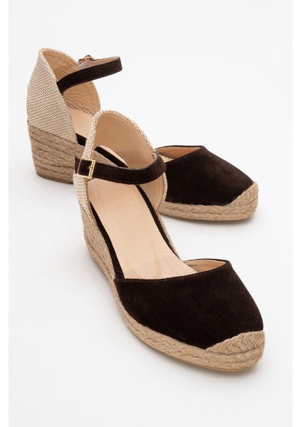 Aldea Kahverengi Süet Hakiki Deri Kadın Dolgu Topuk Sandalet