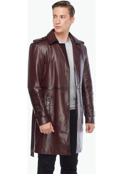 Matrix Hakiki Deri Erkek Pardösü Bordo