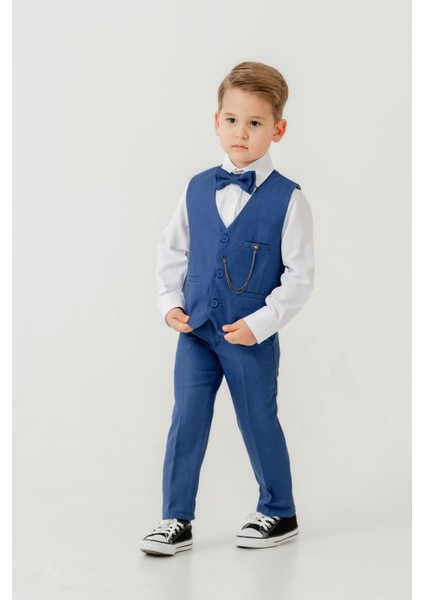 Erkek Çocuk Yelekli Slim Fit Takım Elbise – 4 Parça (Yelek, Pantolon, Gömlek, Papyon) TE.7026 modelleri
