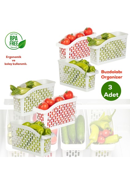 Org-22 3 Lü Çok Amaçlı Buzdolabı Içi Düzenleyici Sebze Meyve Organizer Sepet