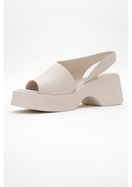 Roy Ekru Cilt Hakiki Deri Kadın Dolgu Topuklu Sandalet fırsatları