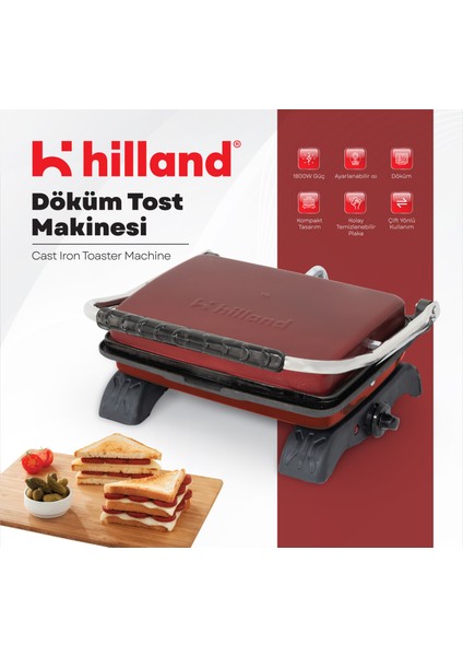Organik %100 Demir Döküm Plakalı Tost Makinesi - Temizleme Fırçası Hediyeli