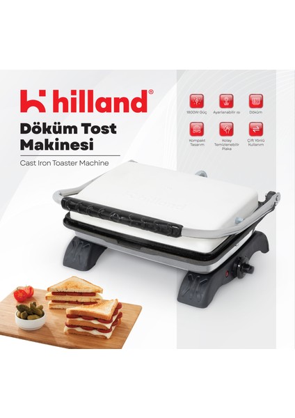 Organik %100 Demir Döküm Plakalı Tost Makinesi - Temizleme Fırçası Hediyeli