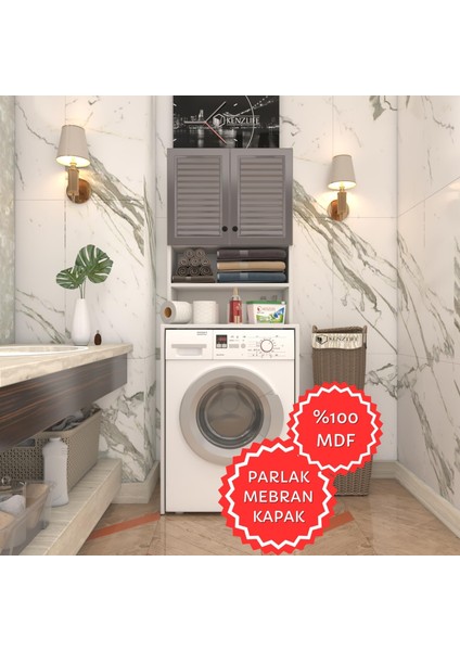Kenzlife Membran Çamaşır Makinesi Dolabı Hayzum Gribyz Panjur 180*66*55 Mebran Kapak Mdf Gövde