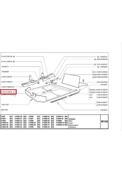 Lada Samara 2108-2109-2113-2114-2115 Taban Döşeme Halısı Kmp Orj Rus 21080510900800