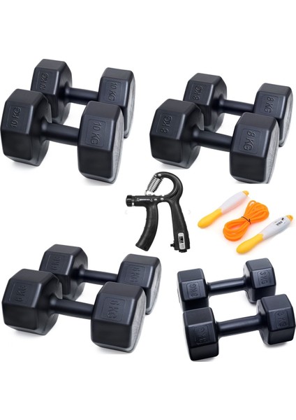 Ps Spor 4 Set Dambıl + Sayaçlı Ayarlanabilir El Yayı + Sayaçlı Atlama Ipi = 3 kg + 6 kg 8 kg 10 kg