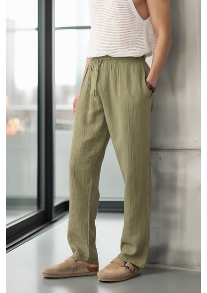 Hafif ve Rahat Müslin Baggy Erkek Pantolon - Haki