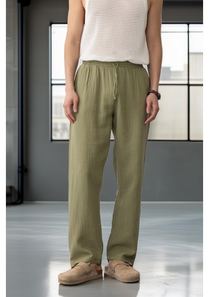 Hafif ve Rahat Müslin Baggy Erkek Pantolon - Haki modelleri