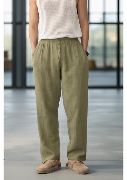 Hafif ve Rahat Müslin Baggy Erkek Pantolon - Haki fırsatları