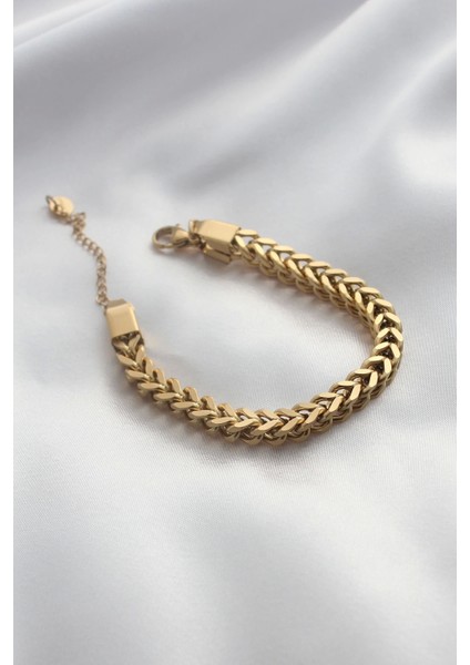 Çelik Gold Renk Kalın Zincir Model Kadın Bileklik - TJ-BB4693