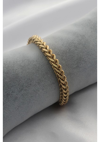 Çelik Gold Renk Kalın Zincir Model Kadın Bileklik - TJ-BB4693
