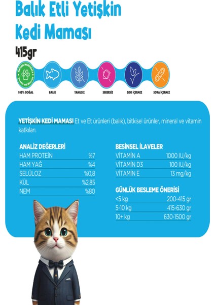 Kedi Balıklı Yaş Mama Konserve Jöleli Premium Parça Etli Yemek Besleyici Tahılsız Temiz Içerik