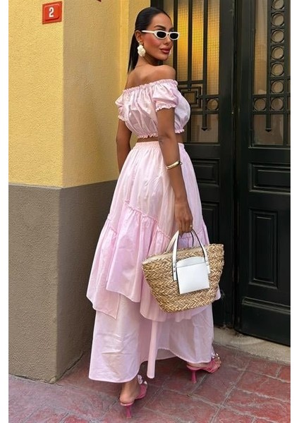 Büzgülü Crop Kat Detaylı Fırfır Etekli Takım 10196 fırsatları