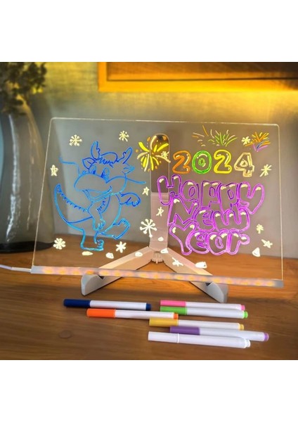 LED Işıklı Kendiliğinden Renkli Fosforlu Kalemli Dikdörtgen Yazı Panosu 20X30 cm (4887) fırsatları