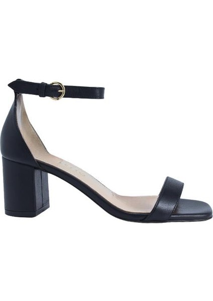 Hakiki Deri Sıyah Sandalet Topuklu 1918 33