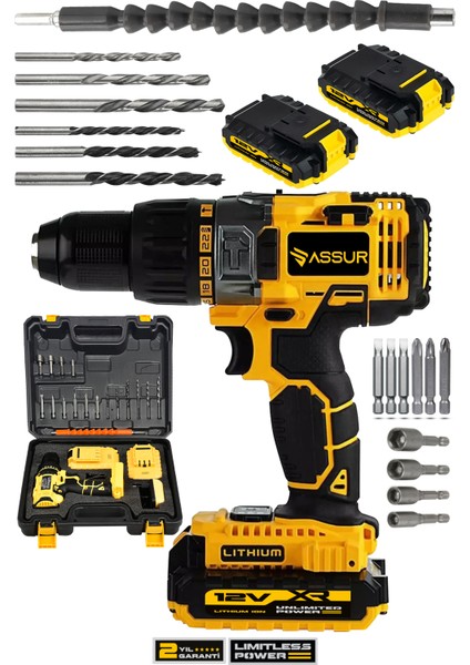 12V 1.5AH Metal Şanzıman Çift Akülü Bakır Sargı Şarjlı Matkap Akülü Vidalama