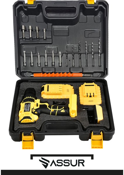 12V 1.5AH Metal Şanzıman Çift Akülü Bakır Sargı Şarjlı Matkap Akülü Vidalama