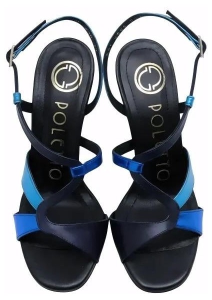 Hakiki Deri Sax Mavı-Lacıvert-Turkuaz-Sıyah Sandalet Topuklu 6564 220 modelleri