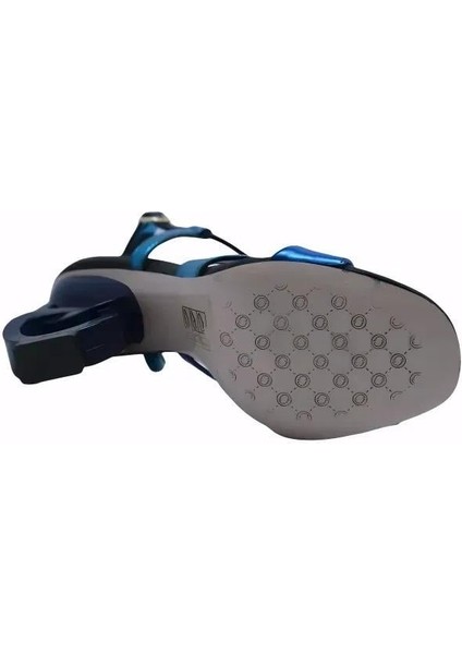 Hakiki Deri Sax Mavı-Lacıvert-Turkuaz-Sıyah Sandalet Topuklu 6564 220 fırsatları