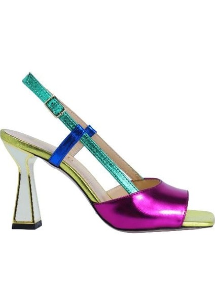 Hakiki Deri Fusya-Yesıl-Sax Mavı-Sarı Sandalet Topuklu 319 260 V1