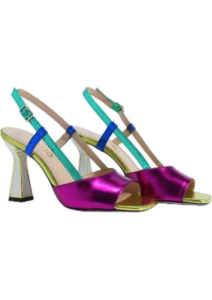 Hakiki Deri Fusya-Yesıl-Sax Mavı-Sarı Sandalet Topuklu 319 260 V1 modelleri