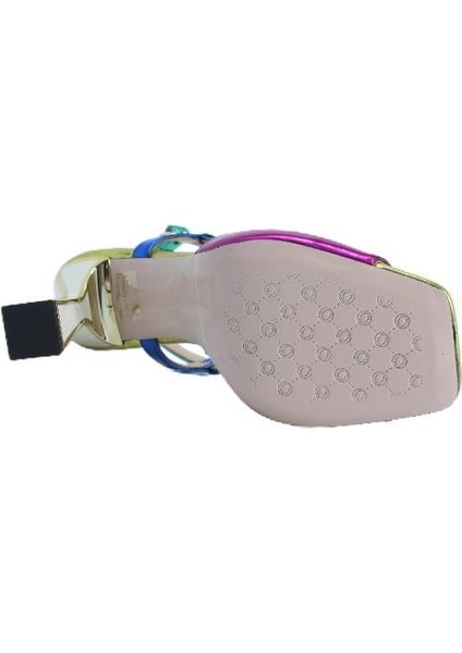 Hakiki Deri Fusya-Yesıl-Sax Mavı-Sarı Sandalet Topuklu 319 260 V1 fırsatları