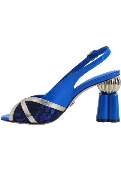 Hakiki Deri /tekstil Altın-Sax Mavı Sandalet Topuklu 380 13 fiyatları