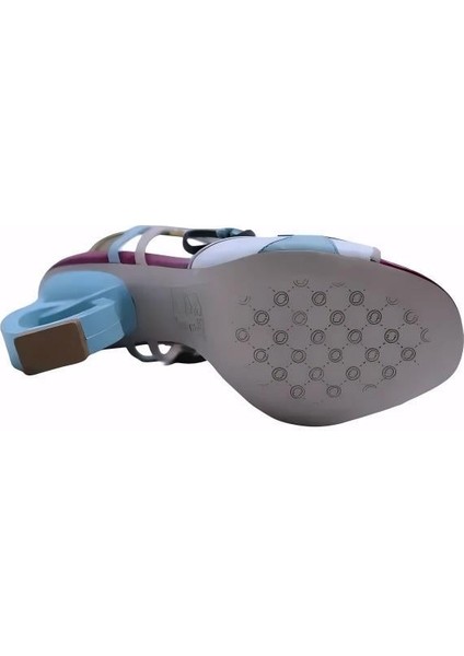 Hakiki Deri Pembe-Beyaz-Mavı-Sarı-Fusya Sandalet Topuklu 5669 162 V1