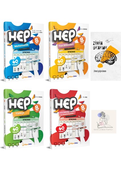 Hiperzeka 8.sınıf M-F-T-I 4branş Hep Haftalık Deneme SET+ZİHİNDENEME-SS-SK1471