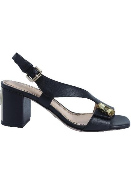 Hakiki Deri Sıyah Sandalet Topuklu 1918 30 V1