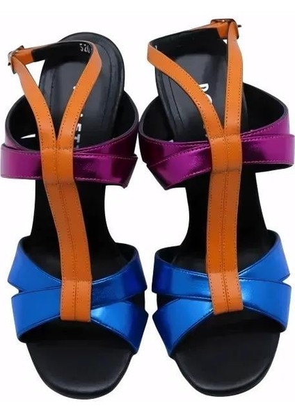 Hakiki Deri Sax Mavı-Turuncu-Fusya-Sıyah Sandalet Topuklu 6564 178 modelleri