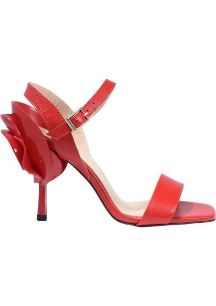Hakiki Deri Kırmızı Sandalet Topuklu 11 8025 24