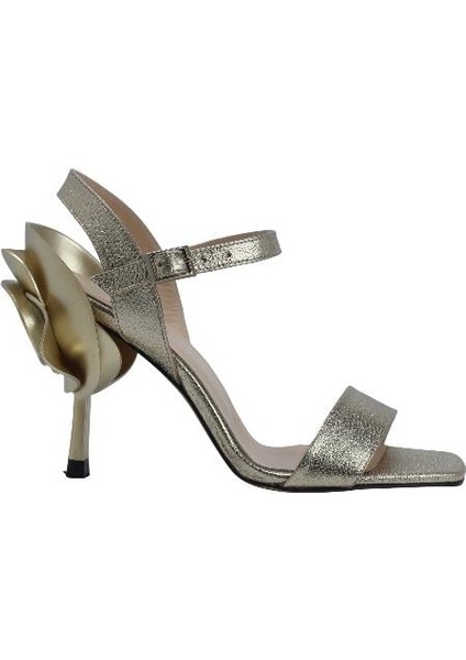 Hakiki Deri Altın Sandalet Topuklu 11 8025 24