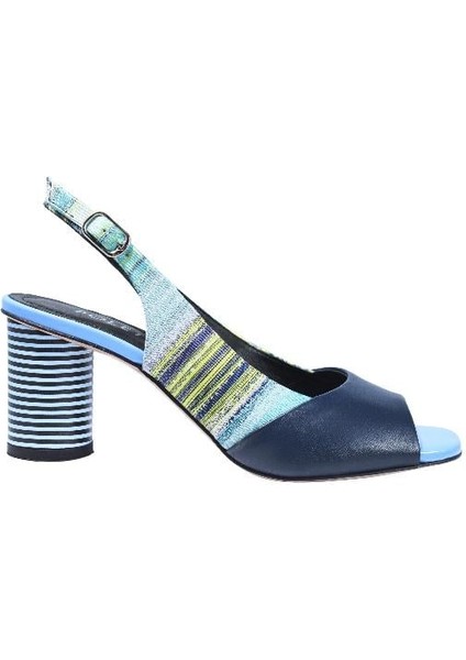 Hakiki Deri Mavı Sandalet Topuklu 1918 45 Kms