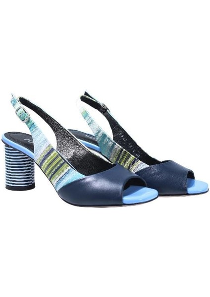 Hakiki Deri Mavı Sandalet Topuklu 1918 45 Kms modelleri
