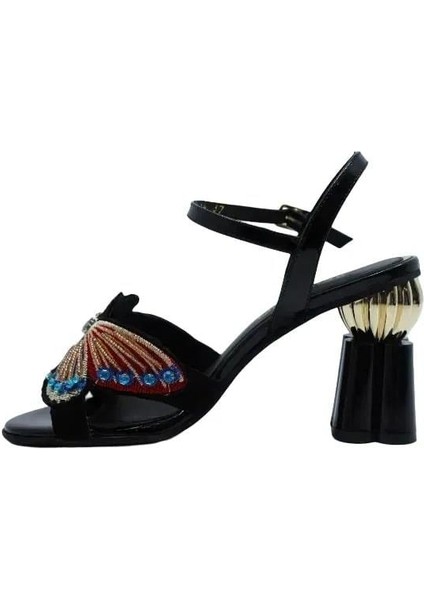 Hakiki Deri Sıyah-Altın Sandalet Topuklu 380 34 fiyatları
