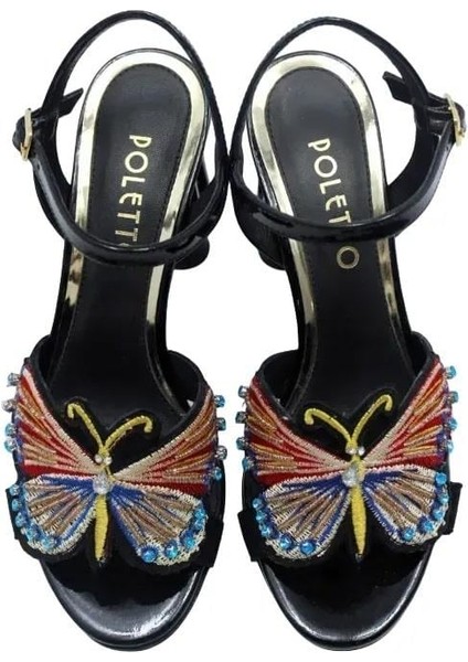 Hakiki Deri Sıyah-Altın Sandalet Topuklu 380 34 modelleri