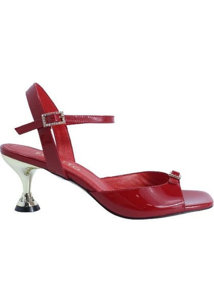 Hakiki Deri Kırmızı Sandalet Topuklu 4183 222