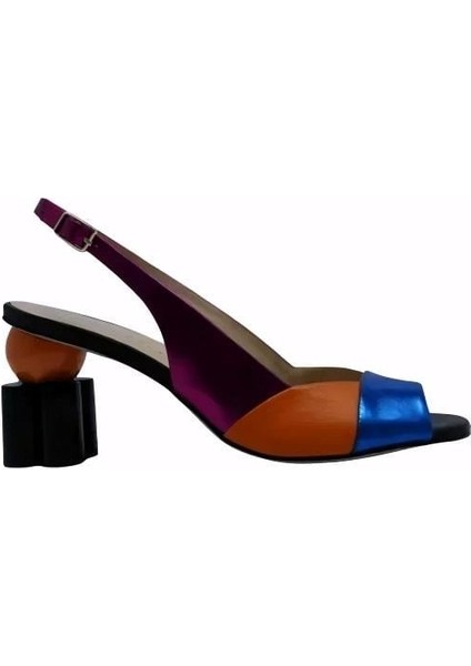 Hakiki Deri Sax Mavı-Turuncu-Fusya-Sıyah Sandalet Topuklu 4183 173 V1